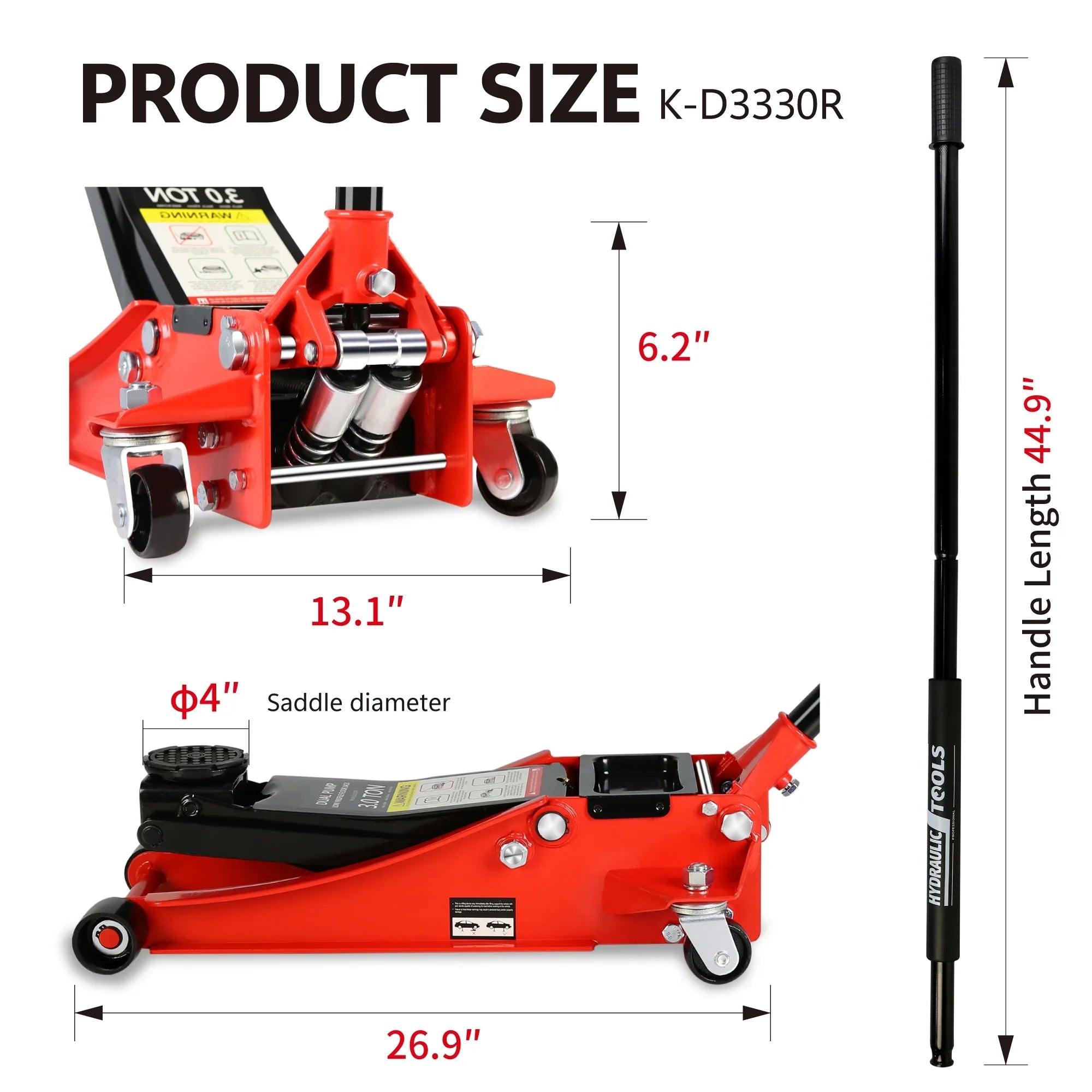 Low Profile Floor Jack, Seizeen 3 Ton(6600 lbs) Trolley Jack Dual Lift Pump, Quick Lift 3-3/10" - 18-4/20", Heavy-Duty Steel Jack with 45''L Extended Handle, Car Jack w/Wheels, Rubber Saddle, Red