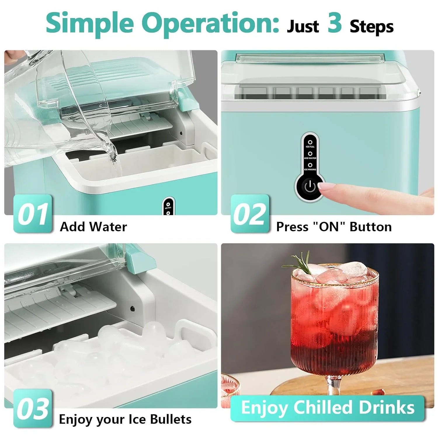 Ice Makers Countertop, 9 Bullet Ice in 6-9 Mins with Ice Scoop and Basket, 26.5 Lbs per Day, Portable Ice Maker for Home Office Camping Party RV, Blue