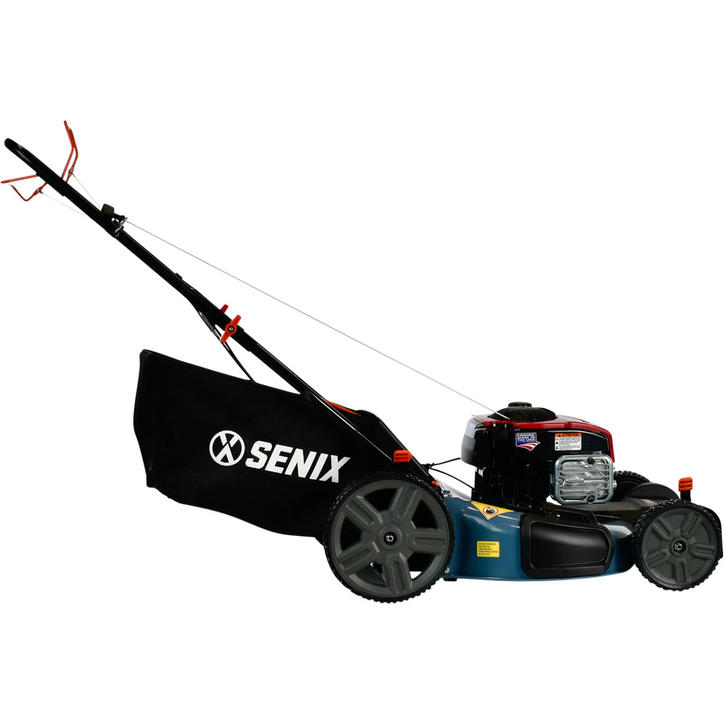 SENIX Self-Propelled Gas Lawn Mower, 21-Inch, 150 cc 4-Cycle Briggs & Stratton Engine, 3-In-1 Single Speed Lawnmower, 6-Position Height Adjustment with 11-Inch Rear Wheels, LSSG-M1, Blue
