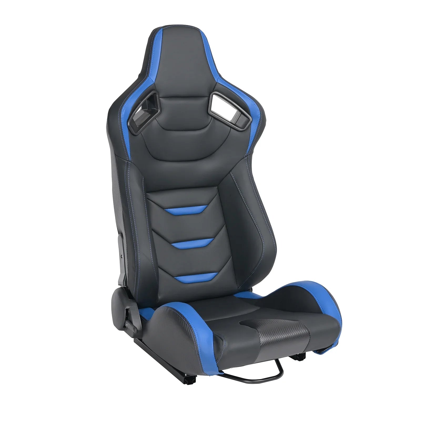 Racing Seats, 1 Pair Bucket Seats with Dual Lock Sliders for Front-Back Adjustment, PVC Leather Universal Racing Seats for Cars (Black with Blue)